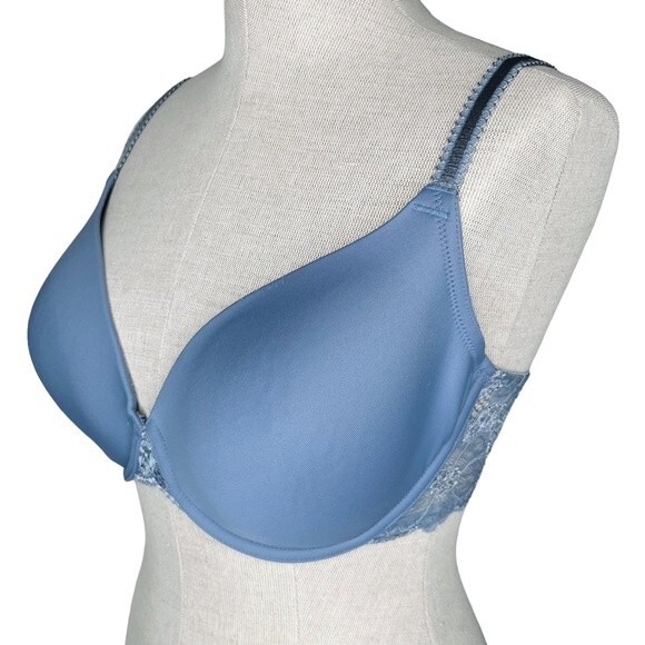 Wacoal French Garden Contour Bra sz 36DD * T-Shirt Bra Lace Band Slate Blue - Picture 2 of 7